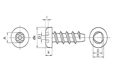 鉄 TRXタンパー Pタイプ ナベ頭 (トルクスピン付き)の寸法図