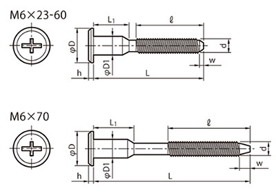 鉄 ジョイントコネクターボルトAタイプ JCB-A(+)(-)(頭径D＝17)の寸法図