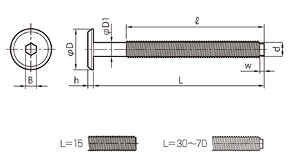 鉄 ジョイントコネクターボルトBタイプ JCB-B (六角穴スパナ径4mm)(頭径D＝16)の寸法図