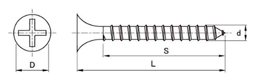 鉄(+)軽天ビス ラッパ(頭径D＝7)(ドライウォール・ワンタッチ)の寸法図