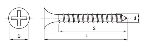 ステンレス SUS410(+)軽天ビス ラッパ(ドライウォール・ワンタッチ)の寸法図