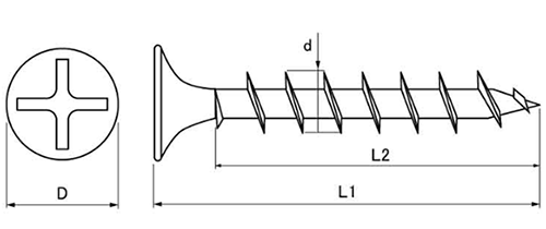 ステンレス SUS410(+) デカバ (硬質・軟質材兼用ビス)(若井産業)の寸法図