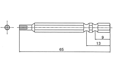 TRF 専用工具 TRX用ロングビット(ピン付)(シックスロブ・6-ロブ用)の寸法図