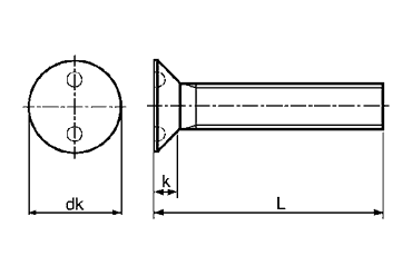 TRF ステンレス ツー・ホール 皿頭 小ねじの寸法図