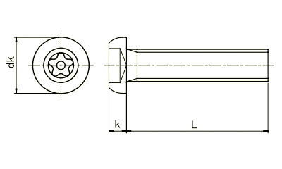 TRF ステンレス TRX 5-ロブ梅花(バイカ) ボタンボルトの寸法図