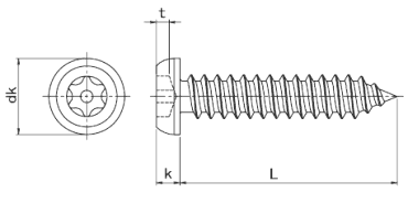 TRF ステンレス ピンTRX・ボタンタッピンねじ(4種AB形)(ピン付)の寸法図
