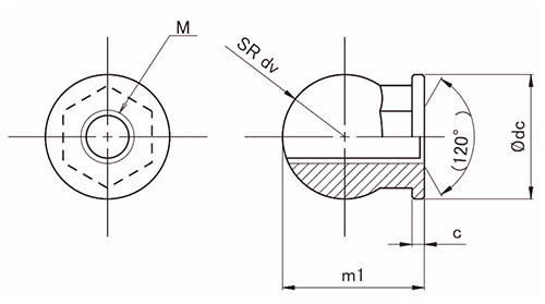 ステンレス キャンディーナット(球面構造)の寸法図