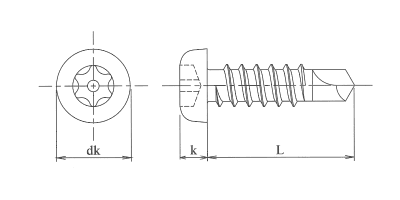 TRF ステンレス SUS410 ピンTRX ナベ頭ドリルビス(ピン付き)の寸法図