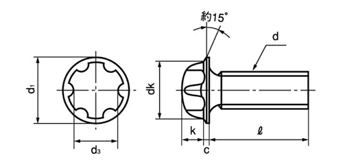 鉄 LH(ラインヘッド) 小ねじの寸法図