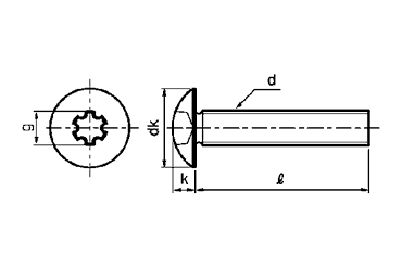 鉄 LR(ライン穴) トラス頭 小ねじの寸法図