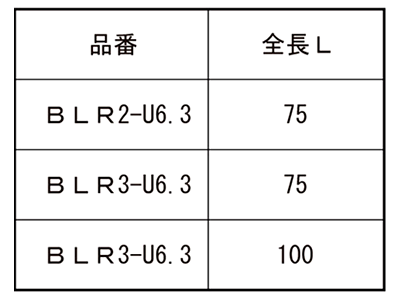 ライン穴用 LR(ライン穴)ビット LR(U6.3)(6.35mm軸ビット)の寸法表