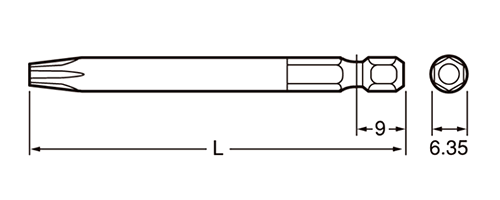 ライン穴用 LR(ライン穴)ビット LR(U6.3)(6.35mm軸ビット)の寸法図