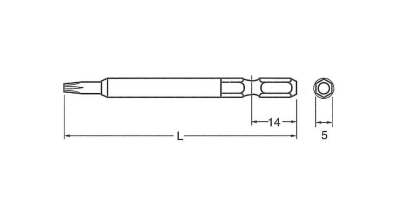 ライン穴用 LR(タンパープルーフ)ビット(U5)ピン付タイプ(5mm軸ビット)の寸法図