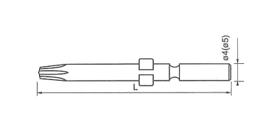 ライン穴用 LR(タンパープルーフ)ビット(H4)ピン付タイプ(電動ドライバー用)の寸法図