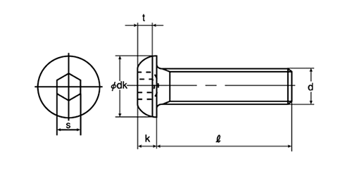 鋼 六角穴付きボタンボルト(ボタンキャップ)(UNCユニファイ並目ねじ)(アンブラコ製)の寸法図