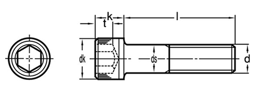 ステンレス 六角穴付きボルト(キャップスクリュー)(UNCユニファイ並目ねじ)の寸法図