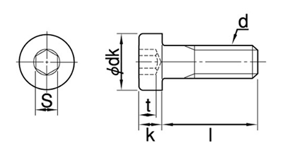 ステンレス ローヘッドキャップ (低頭タイプ)(全ねじ)の寸法図