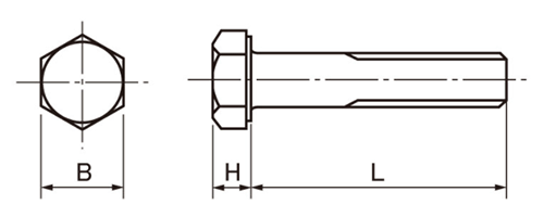 ステンレス 六角ボルト(UNC ユニファイ並目ねじ)の寸法図