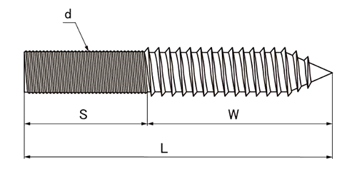 鉄 ハンガーボルト(インチ・ウイット)の寸法図