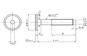 鉄 ジョイントコネクターボルトBタイプ JCB-B (六角穴)(頭径D＝16)(安達鋼業製)の寸法図