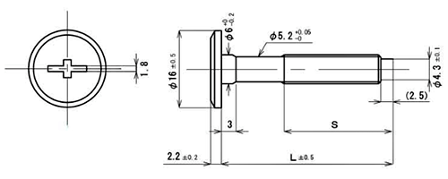 鉄 ジョイントコネクターボルトBタイプ JCB-B(+)(-)(頭径D＝16)(安達鋼業製)の寸法図