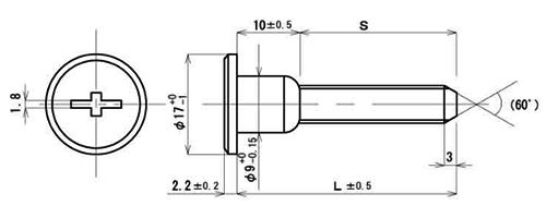 鉄 ジョイントコネクターボルトAタイプ JCB-A(+)(-)(頭径D＝17)(安達鋼業製)の寸法図