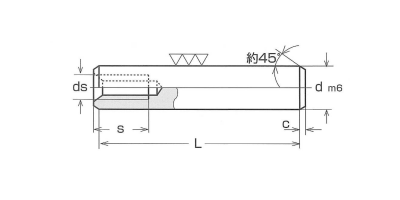 鋼 S45C-Q(焼入れ 内ねじ付き 平行ピン m6(プラス公差)の寸法図