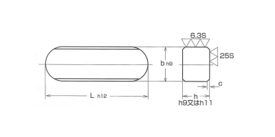 鋼 S45C 両丸キー (新JIS)の寸法図