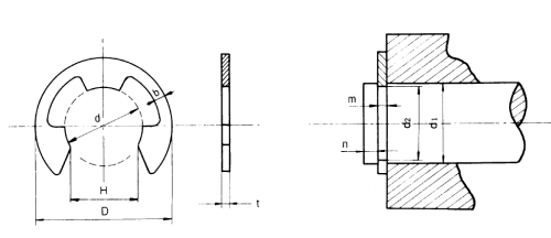 鉄 E形止め輪(Eリング)(テンパーカラー処理品)(大陽ステン製)の寸法図