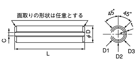 鉄 スプリングピン(ストレート)(大陽ステン製)の寸法図