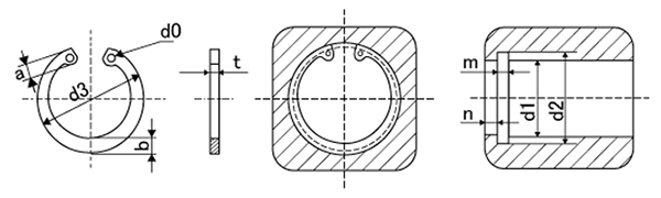 ステンレス C形止め輪(スナップリング)(穴用)(大陽ステン製)の寸法図