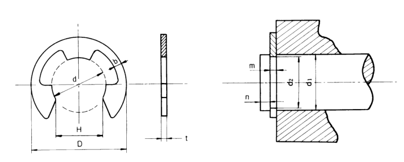 ステンレス E形止め輪(Eリング)(JIS規格品)の寸法図