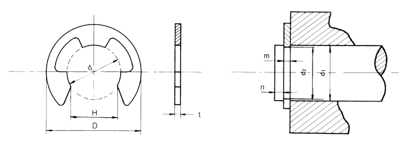ステンレス E形止め輪(Eリング)(大陽ステン規格A)の寸法図