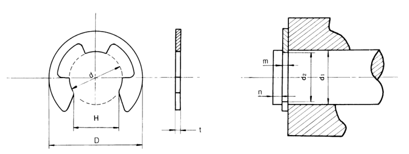 ステンレス E形止め輪(Eリング)(大陽ステン規格B)の寸法図