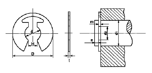 ステンレス Cリング(Bタイプ(大陽ステン製)の寸法図