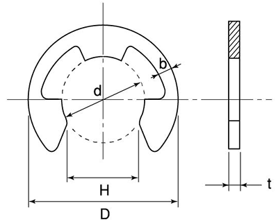 ステンレス SUS316 E形止め輪(Eリング)(大陽ステン製)の寸法図