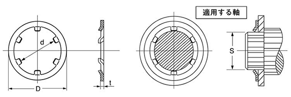 鉄 CS止め輪(CSTW)(オチアイ製)の寸法図