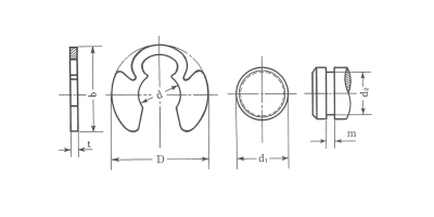鉄 K形止め輪 (オチアイ製)の寸法図