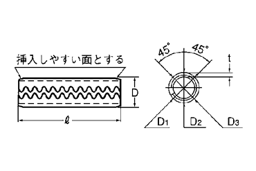 ステンレス スプリングピン(波形・軽荷重用)(オチアイ製)の寸法図