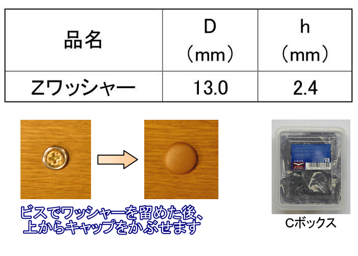 Zキャップ用 Zワッシャー Cボックス(500個入)(スリムビス/コースレッド兼用)(ダンドリビス品)の寸法表