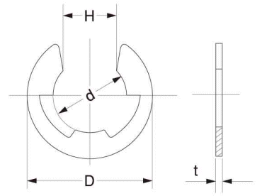 アセタール樹脂 E型止め輪(Eリング)(JR-E)の寸法図