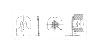 アセタール樹脂 テープ付 E型止め輪(Eリング)の寸法図