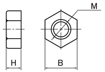 テフロン(PTFE・樹脂製) 六角ナットの寸法図