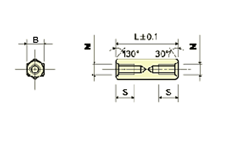 鉄(ROHS2対応) 六角スペーサー 両メスねじ ASF-E(ネジ径x長さ)の寸法図