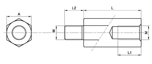 ステンレスSUS303 六角スペーサー (オス・メスねじ) BSUの寸法図