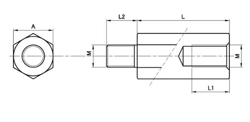 ステンレスSUS304 六角スペーサー (オス・メスねじ) BSU-Hの寸法図