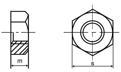 鉄 六角ナット(1種)(細目)(切削)の寸法図