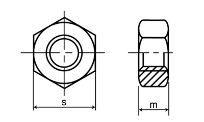 鉄 六角ナット(UNCユニファイ並目ねじ)の寸法図