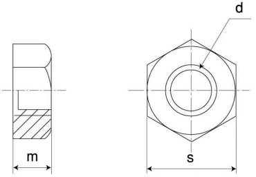 鉄 10割六角ナット(1種)(インチ・ウイット)の寸法図