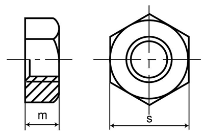 鉄 六角ナット 小形(1種)(左ねじ)(細目)の寸法図